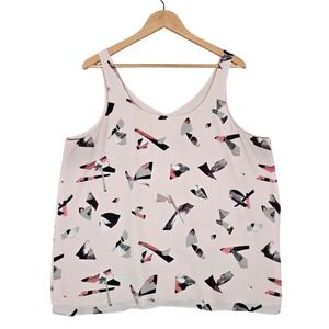 Reitmans R Essentials Women's Abstract V-Neck Tank Top Blush Pink XXL